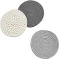 thumbnail image 1 of 3-Pcs Trivet Pot Holder,Cotton Thread Weave Hot Pot Holders,Cotton Braided Hot Pads, Hot Mats, Stylish Coasters, Table Mats for Cooking and Baking Diameter 7 inches (Grey), 1 of 5