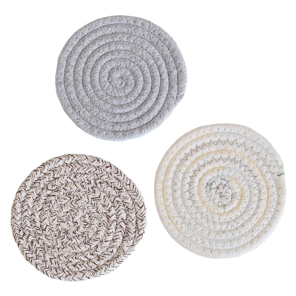 3-Pcs Trivet Pot Holder: Round Woven Potholders Set - 100% Cotton Braided Hot Pads - Coasters - Table Mats for Cooking and Baking One,,GTICPHYJ