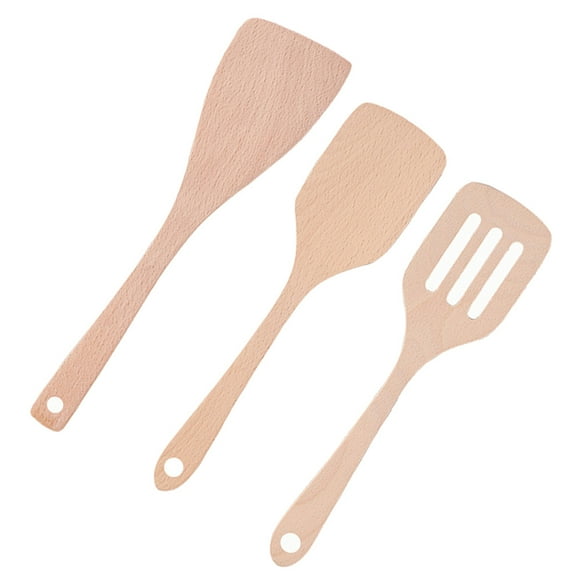 3pcs Wooden Turner Set Spatula Set Uncoated Wood Utensils with Ergonomic Long Handles