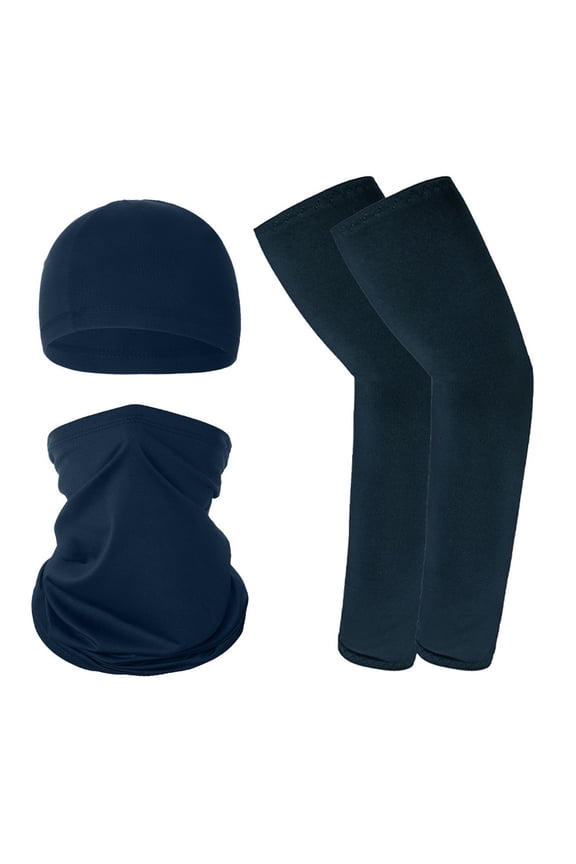 3 Pcs UPF50+ Cooling Skull Cap Neck Gaiter Ice Silk Arm Sleeve Set Unisex UV Protection Tattoo Cover for Fishing Cycling Driving Outdoor Sports Navy One Size