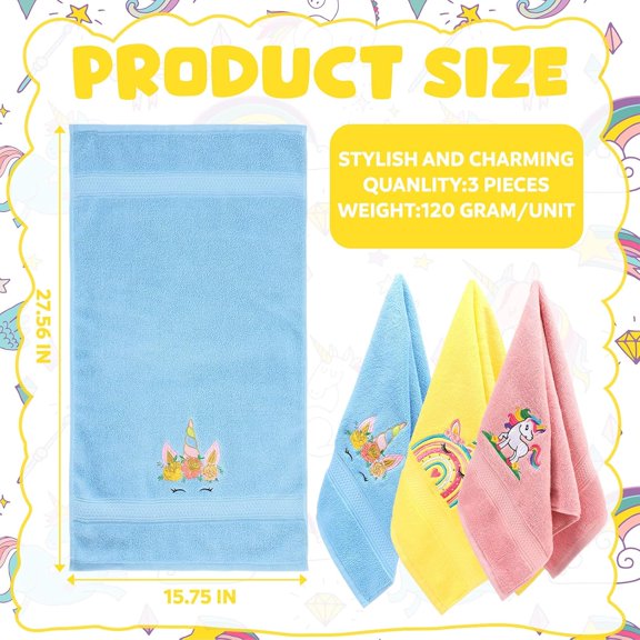 3 Pcs Unicorn Hand Towels for Bathroom 15.7 x 27.5 Inch Cotton Rainbow Decorative Towels Colorful Dish Kitchen Supplies Set for Drying Cleaning Cooking Gift