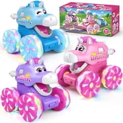 Unicorn Monster Truck Toy for Toddlers 2-4, 3 Pcs Unicorn Toy Monster Truck Set, Gift for 2 3 4 5 6 Year Old Girls, Light Up Unicorn Car