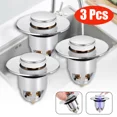 thumbnail image 1 of 3 Pcs Universal Bathroom Sink Plug Stopper Wash Basin Core Bounce Pop Up Filter, 1 of 6