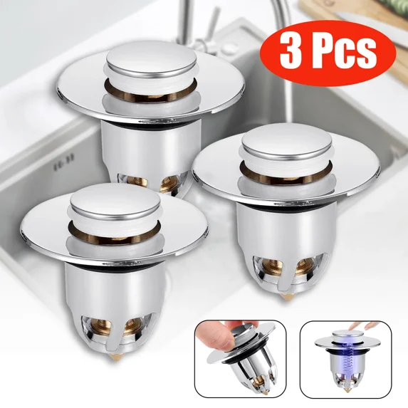 3 Pcs Universal Bathroom Sink Plug Stopper Wash Basin Core Bounce Pop Up Filter