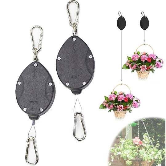 3 Pcs Upgraded Heavy Duty Retractable Plant Hanger,Plant Pulleys for Hanging Plants,Easy to Raise and Lower,Auto Lock,Adjustable Hook for Garden Baskets Pots,Birds Feeder(Q)