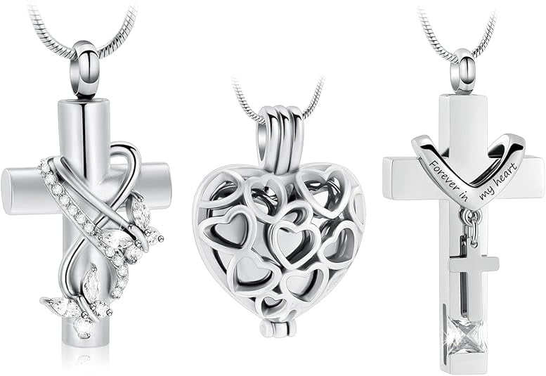 3 Pcs Urn Necklace for Ashes Butterfly / Heart / Cross Cremation Cross Heart Urn Pendant Necklace Ashes Pendant for Human Memorial Ash Jewelry