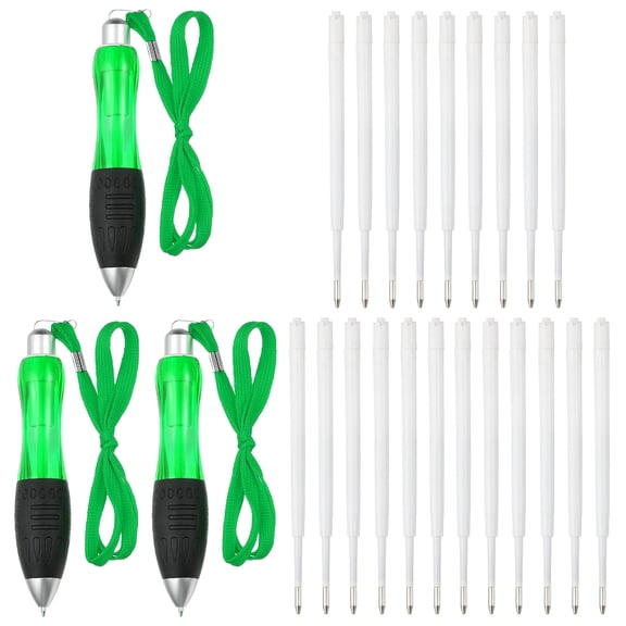 3 Pcs Uxcell Big Fat Pens, Green Heavy Weighted Ballpoint Pen Retractable Wide Grip Thick Pen with Strap for Hand Tremors Elderly Handicap(12 Black Refills + 9 Blue Refills)