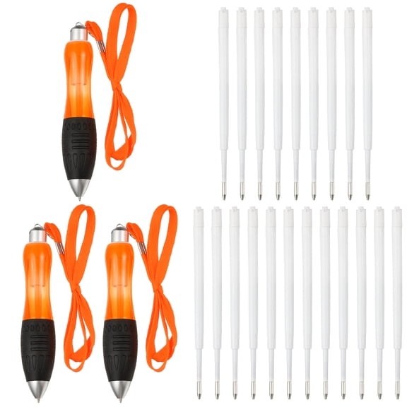 3 Pcs Uxcell Big Fat Pens, Orange Heavy Weighted Ballpoint Pen Retractable Wide Grip Thick Pen with Strap for Hand Tremors Elderly Handicap(12 Black Refills + 9 Blue Refills)