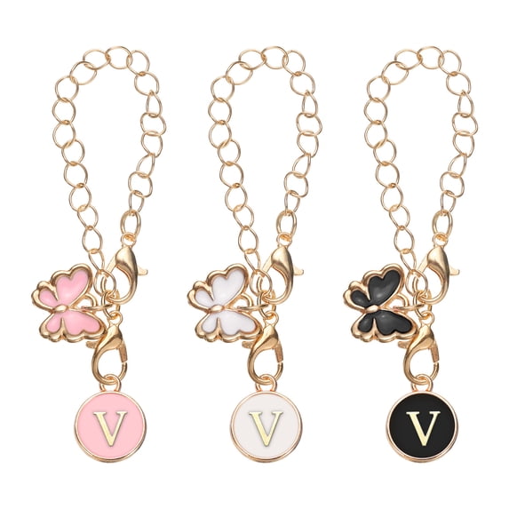 3 Pcs V Letter Charm Accessories for Tumblers with Handle, Heart Shape Butterfly Letter Charm, Black, White, Pink