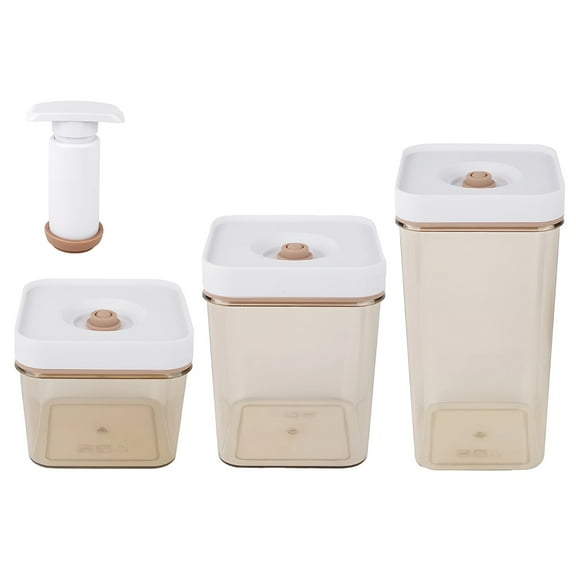 3-Piece Vacuum Sealing Food Container Set, Airtight Storage with Hand Pump, for Pantry Organization, Transparent Kitchen Canisters, ABS+PET+Silicone