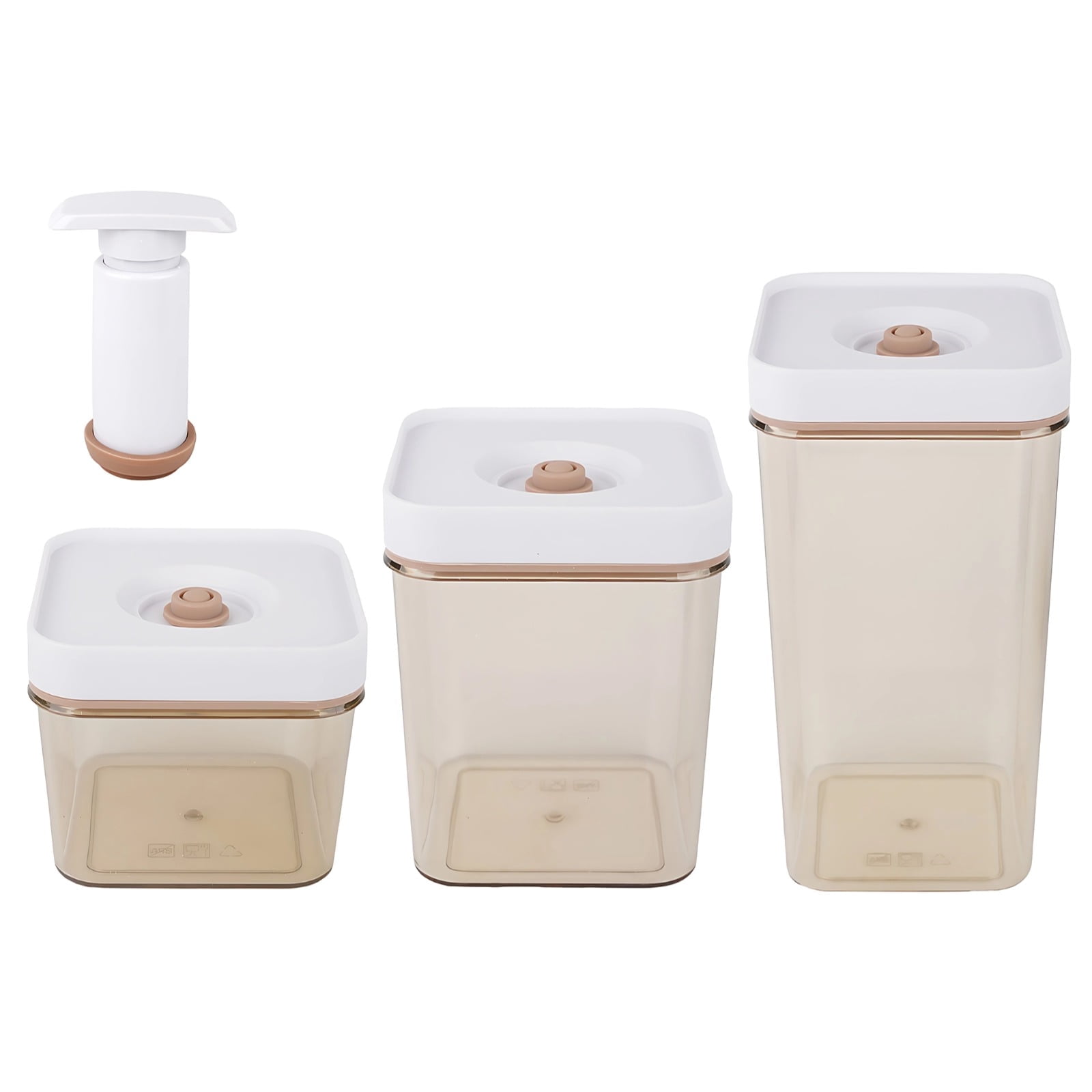 3-Piece Vacuum Sealing Food Container Set, Airtight Storage with Hand Pump, for Pantry Organization, Transparent Kitchen Canisters, ABS+PET+Silicone
