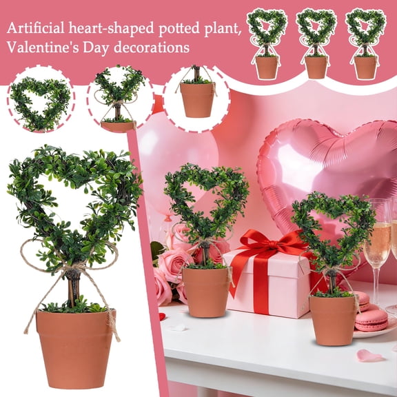3 Pcs Valentine's Day 8" Artificial Heart-Shaped Topiary Tree, Faux Plant Love Topiary for Indoor & Outdoor, Valentine's Day Holiday Garden Porch Decor