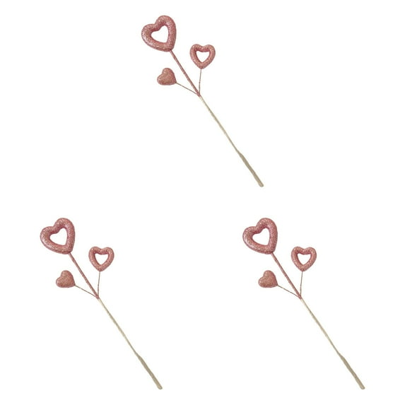 3 Pcs Valentine's Day Glitter Puffy Heart Picks Foam Sparkly Sticks for Valentine's Day Wedding Birthday Home Holiday Party Cake Decorations Vase Floral Arranging Supplies (Pink)