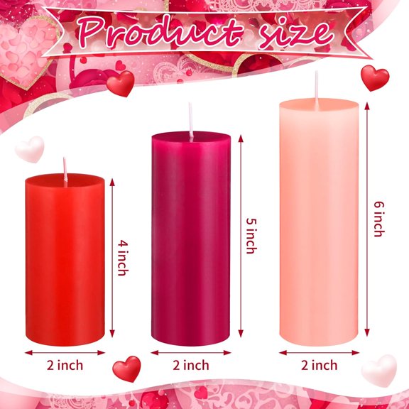 3 Pcs Valentine's Day Pillar Candle Pink Red Rose Unscented Dripless Pillar Romantic Soy Wax Decorative Candle Valentines Day Burning Gifts for Dinner Wedding Anniversary Table Party Decor$$