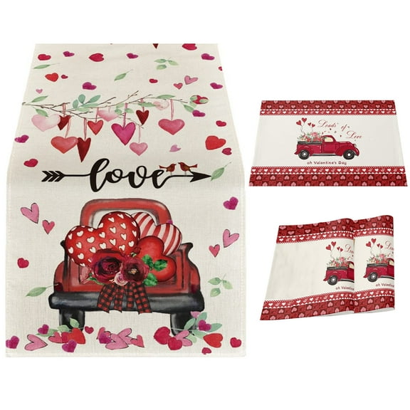 3 Pcs Valentines Day Table Runner With 2 Placemats Leopard Love Heart Buffalo Plaid Red and White Burlap Dining Decorations 72 Inch Long for Weeding Anniversary