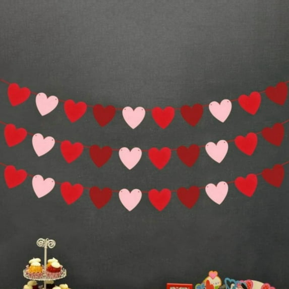 3 Pcs Valentines Decorations Valentines Day Garland Felt Heart Garland Banner for Mantle Wall Party Decorations Hanging Hearts Decor for Valentine Decors Red & White 90 In
