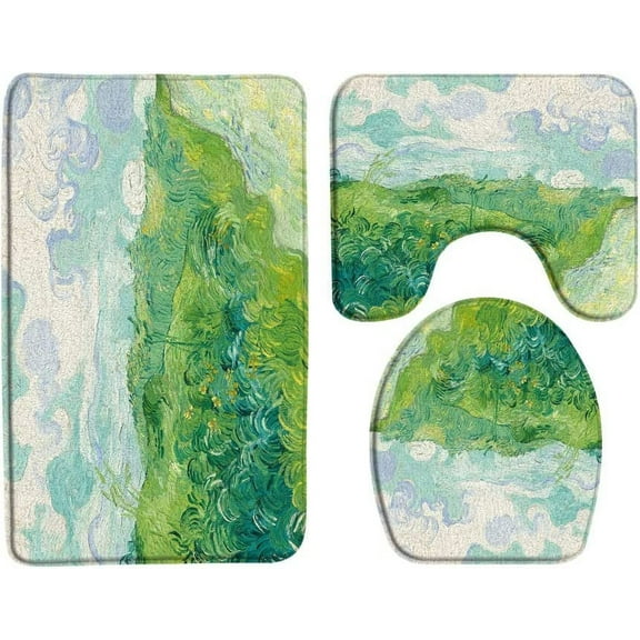 3 Pcs Van Gogh Bath Mat/Rug Set Abstract Green Country Microfiber Memory Foam Bathroom Bedroom Kitchen Door Rug