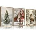 thumbnail image 1 of 3 Pcs Vintage Christmas Canvas Wall Art Snow Scene Santa Xmas Tree Reindeer Retro Winter Wall Decor Posters Print Artwork for Living room Bedroom Home Decoration Unframed, 1 of 6