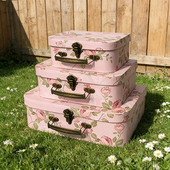 3 Pcs Vintage Floral Corrugated Box Set, Storage Box with Lids Decorative Storage Boxes Gift Boxes with Lids for Presents Photo Storage Box for Wedding Valentine Anniversary Gift Wrapping