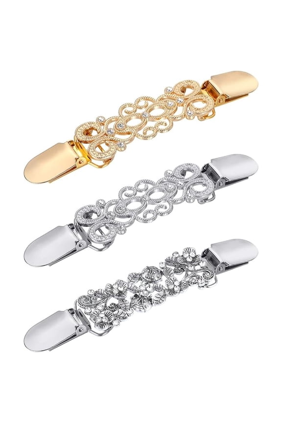 3 Pcs Retro Clothing Clips, Versatile 2-in-1 Cardigan Clip & Waist Cincher, Ornate Zinc Alloy Brooches for Women, Perfect Gift for Vintage Lovers All Year Round