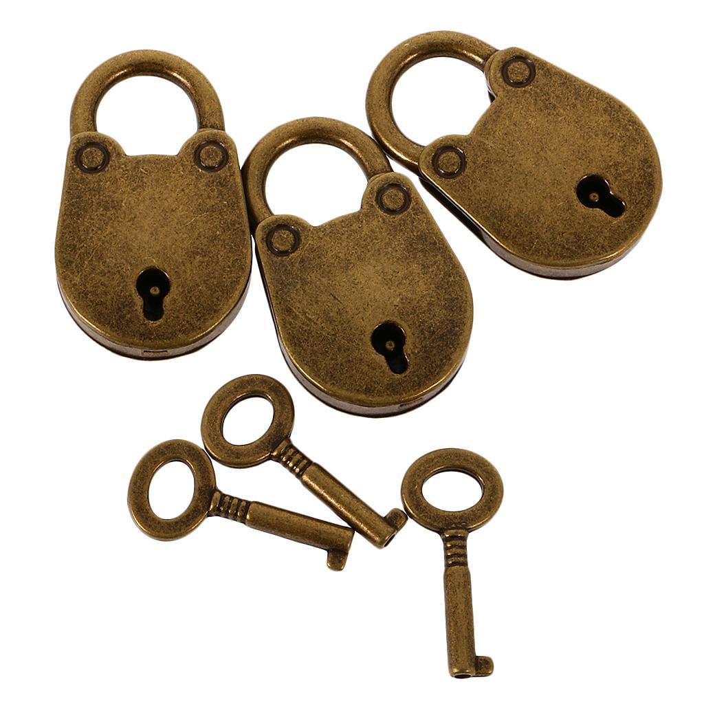 3 Pcs Vintage Style Mini Archaize Padlocks with Key for Suitcase