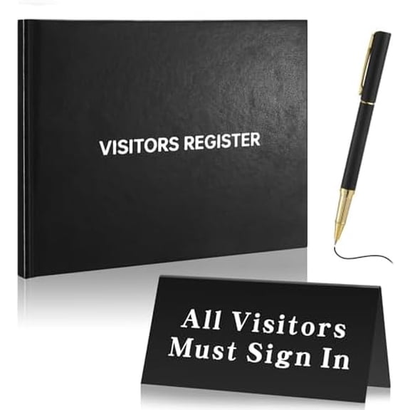 3 Pcs Visitor Log Book Set 120 Pages 8 7/8" x 7" Visitor Register Book Must Sign in Black Pens for Office Visiting Desk Wedding Reception and Events Reception Supplies