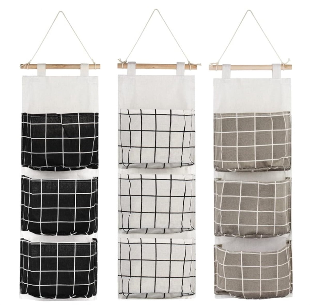 3 Pcs Wall Closet Hanging Storage Bag,Linen Fabric Hanging Organizer