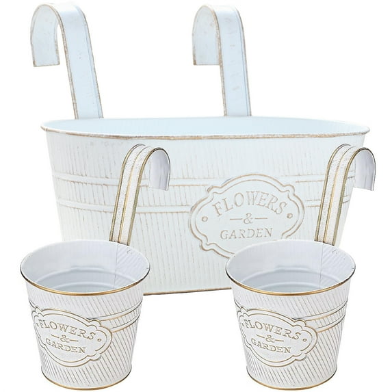 3 Pcs Wall Hanging Flower Pots,Bexikou Galvanized Hanging Plant Holder with Detachable Hooks,Set of 3 Hanging Planter Outdoor for Railing Fence Balcony Deck Garden