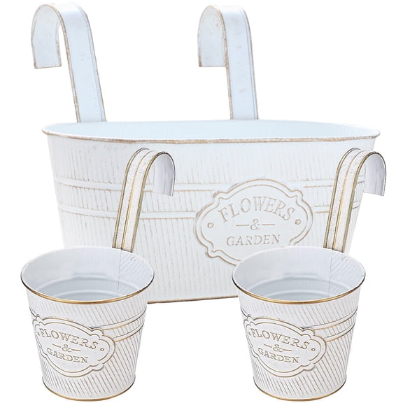 3 Pcs Wall Hanging Flower Pots,Bexikou Galvanized Hanging Plant Holder with Detachable Hooks,Set of 3 Hanging Planter Outdoor for Railing Fence Balcony Deck Garden