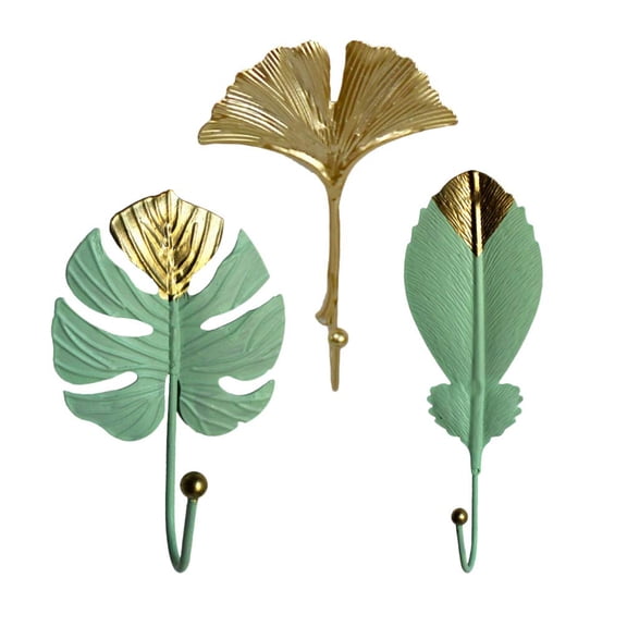 3 Pcs Wall Hanging Hook Wrought Iron Tropical Hawaii Leaf Shaped Hooks Hanger Punch Free Hat Towel Clothing Hook for Home