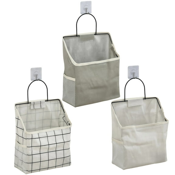 3 Pcs of Wall Hanging Storage Bag, Door Organizer, Cotton Linen Material, Multi-Purpose Caddy for Bedroom, Bathroom, Kitchen, Soft, Long-Lasting, Breathable, Convenient Hooks