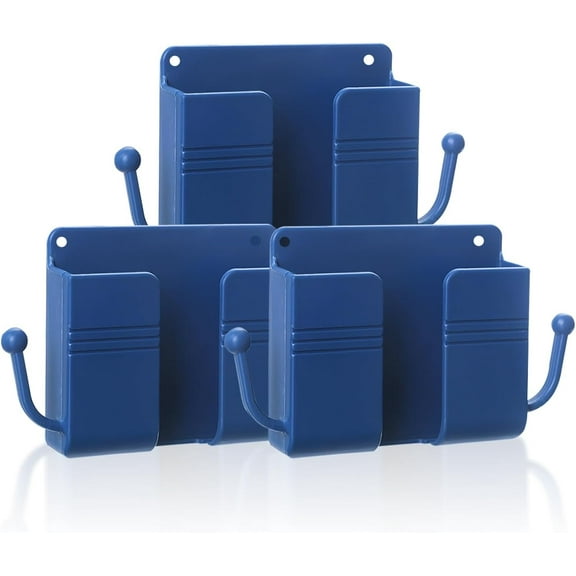 3 Pcs Wall Mount Phone Holder, Phone Stand for Bed, Wall Mounted Shower Phone Holder Remote Control Holder with Hooks, Self-Adhesive Universal Media Organizer Storage Box