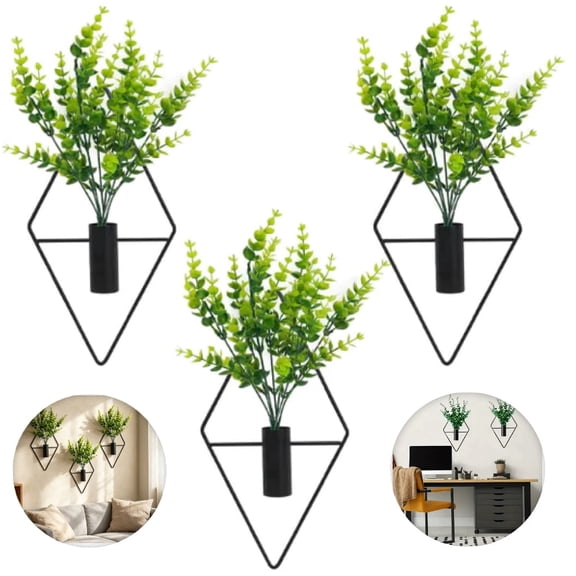 3-Piece Geometric Wall Vase Set, Boho Wall Decor for Living Room and Office