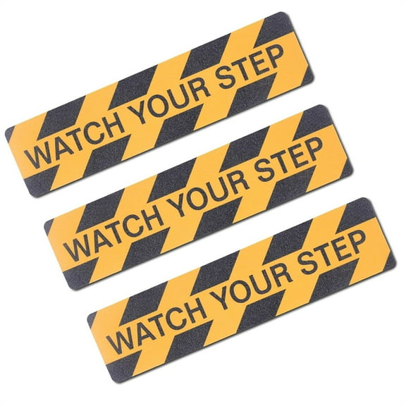 3 Pcs Watch Your Step Vinyl Stickers,Happon 6" x 24" Caution Stickers,Non-Slip Stair Warning Sticker Anti Slip Abrasive Treads for Workplace or Home Safety Wet Floor Caution