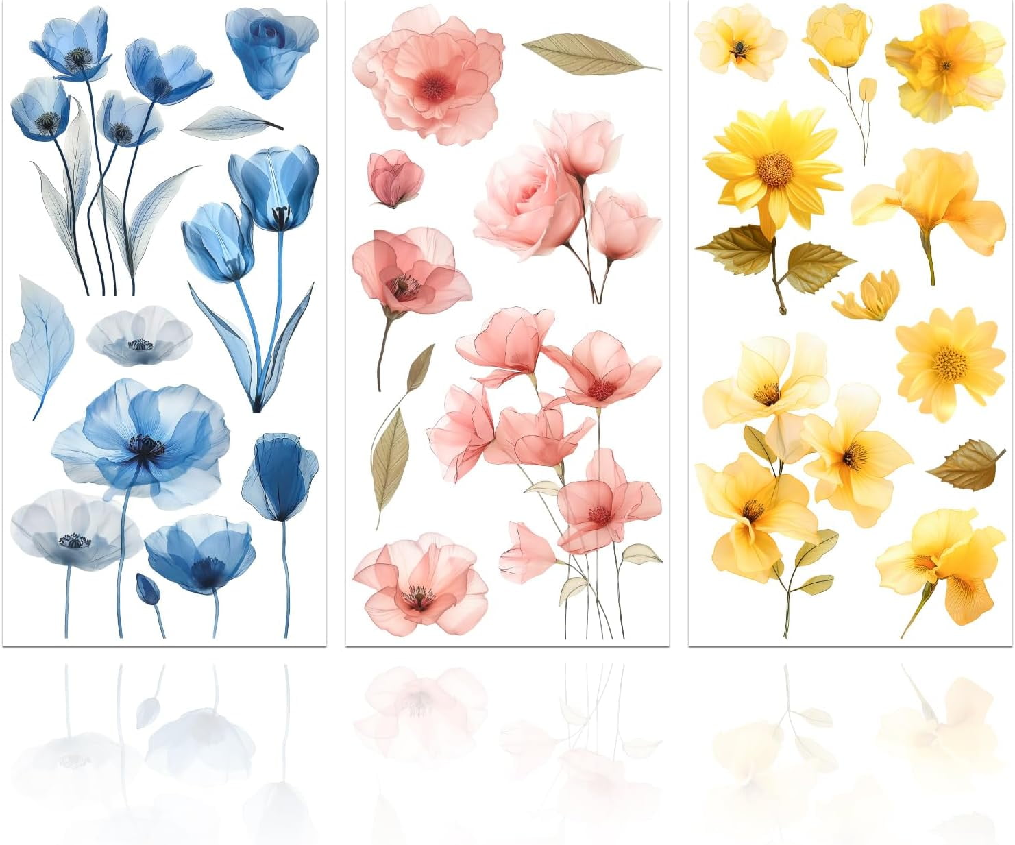 Flower Transfer Stickers 3 Pcs Watercolor Flower Rub on Transfers for Furniture and Crafts ...