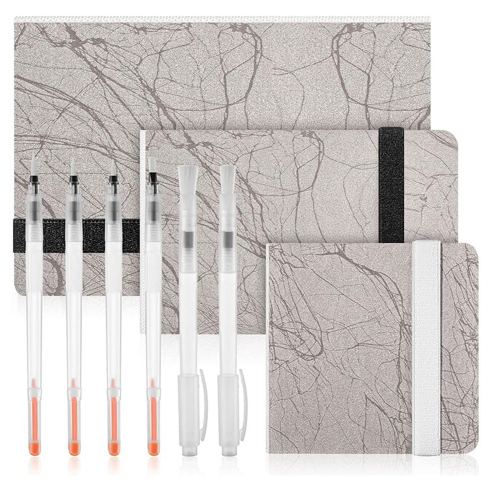 3 Pcs Watercolor Paper Sketchbook with 6 Pcs Watercolor Brush Pens 3 Size Watercolor Journal 300GSM Cotton Paper