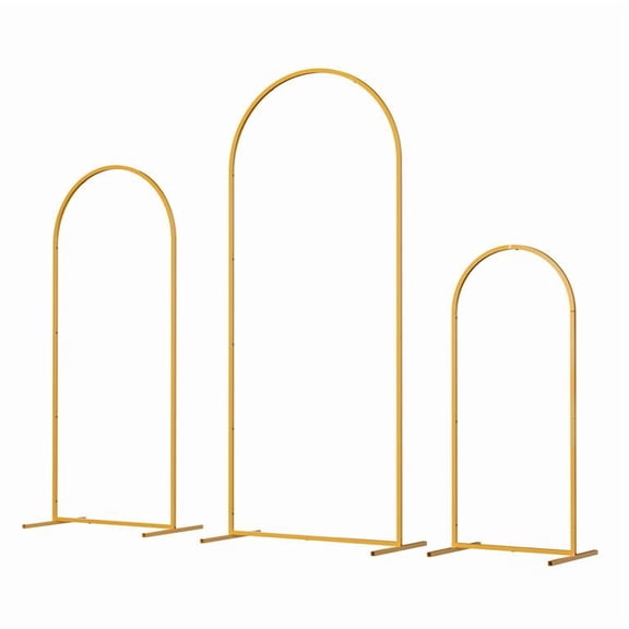 3 Pcs Golden Arch Backdrop Frame, 6Ft/6.6Ft/7.2Ft Wedding Arch Stand, Heavy Duty Metal Gate Arch for Ceremony, Baby Shower, Birthday Party, Photo Background