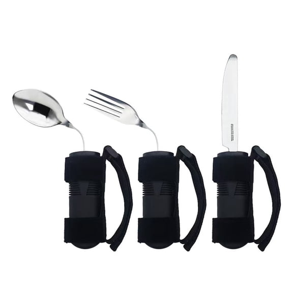3 Pcs Weighted Adaptive Utensils Set for Hand Tremors & Parkinson's - 90 Angled Fork and Spoon with Non-Slip Grip, Eating Utensils for Weak Hand Grip, Arthritis, Elderly & Disabled
