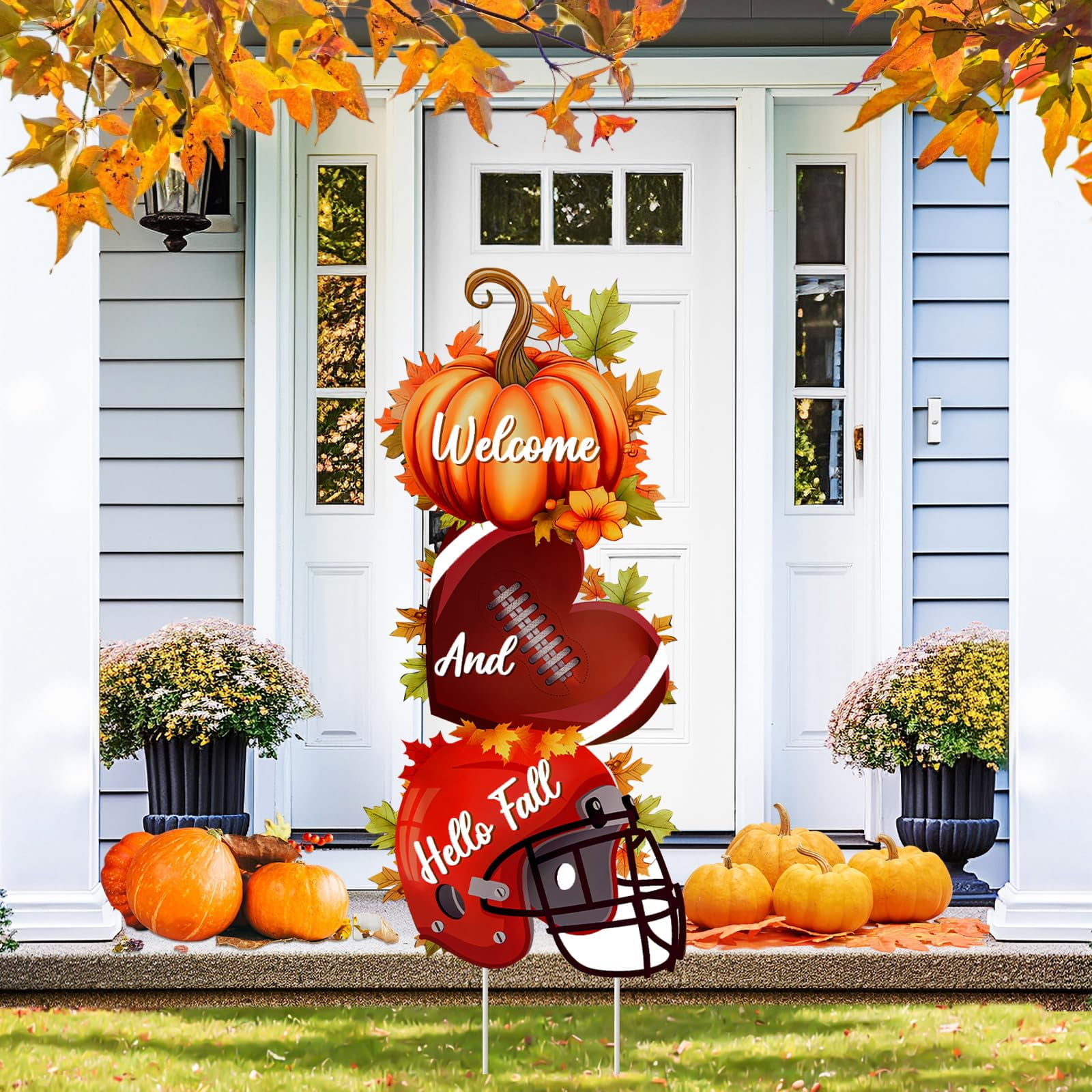 3 Pcs Welcome Fall DHF10 Yard Sign Fall Football Yard Stakes Welcome ...