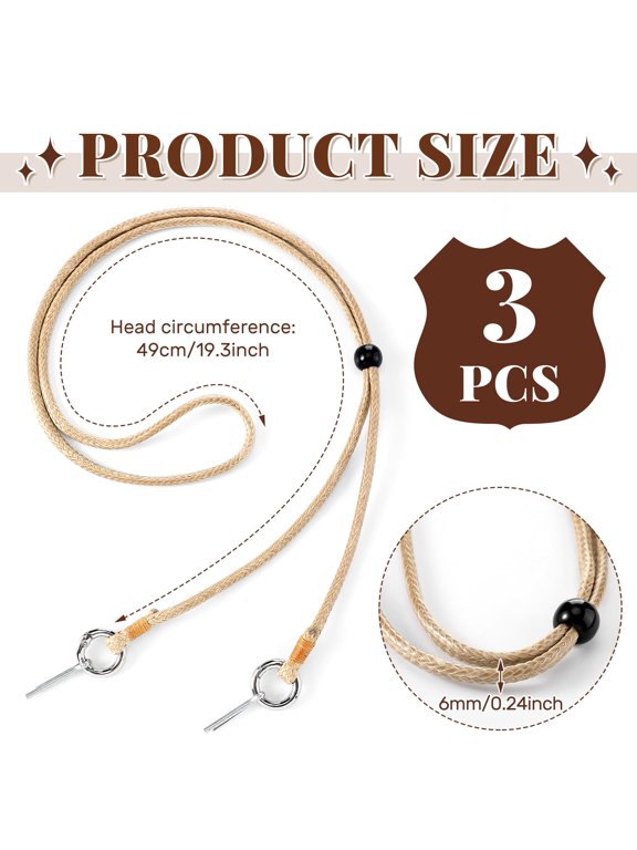 3 Pcs Western Braided Stampede Strings with Adjustable Chin Strap for Cowboy Hats