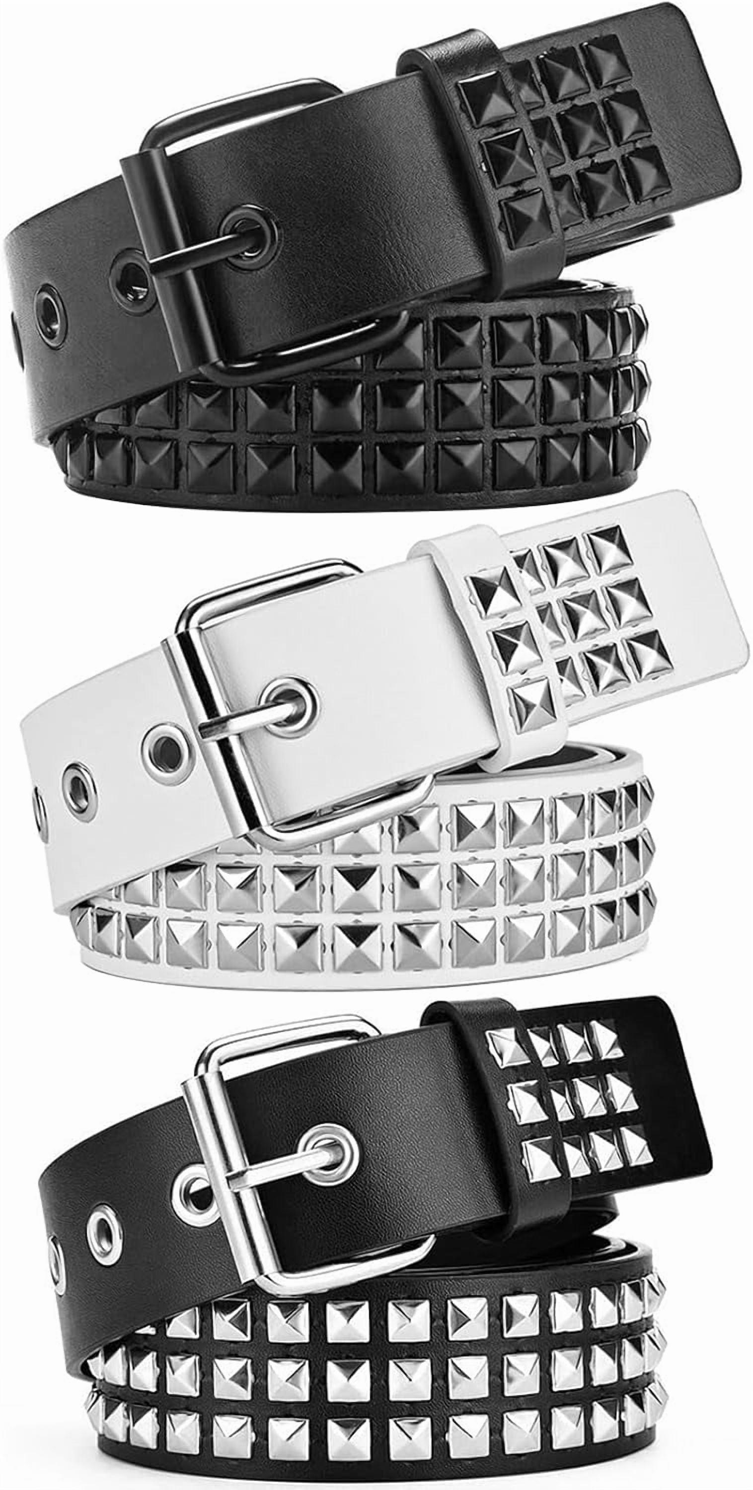 3 Pcs White Black Studded Belt Y2K Belt Gothic Punk Rock Belt with