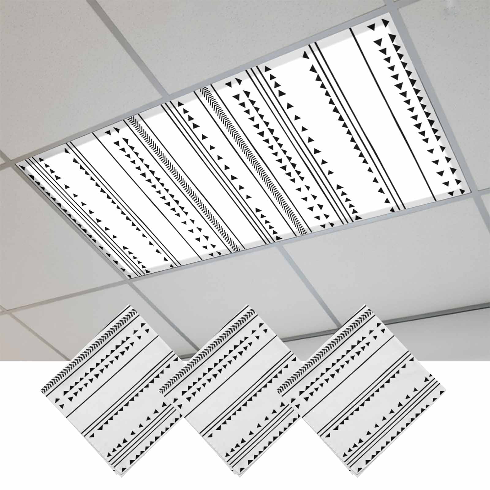3 Pcs White Boho Fluorescent Light Covers Geometric Stripes Triangle ...