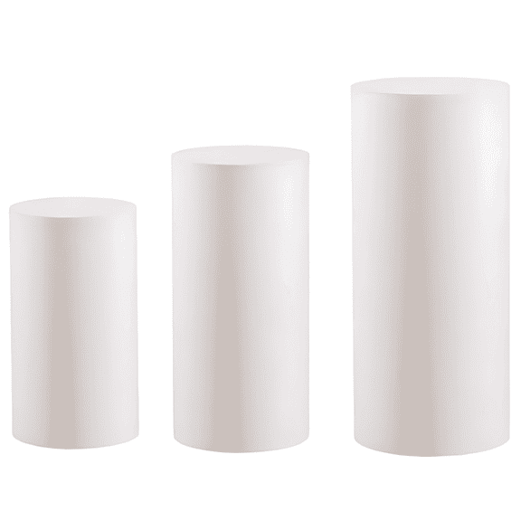 3 Pcs White Cylinder Covers Set, Fabric Spandex Cylinder Pedestal Cover for Dessert Table, Wedding Party Display Decoration, 35.4x15.7, 29.5x14.2, 23.6x13 in