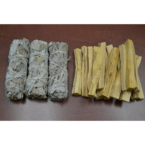 3 Pcs White Sage Bundles 4" + 20 Palo Santo Sticks - Smudge Kit Refills