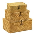 thumbnail image 1 of 3 Pcs Wicker Storage Basket with Lid Handmade Hay Woven Basket with Lid Multifunctional Stackable Easy to Clean Hay Storage Basket for Toys Cosmetics Bathroom, 1 of 10