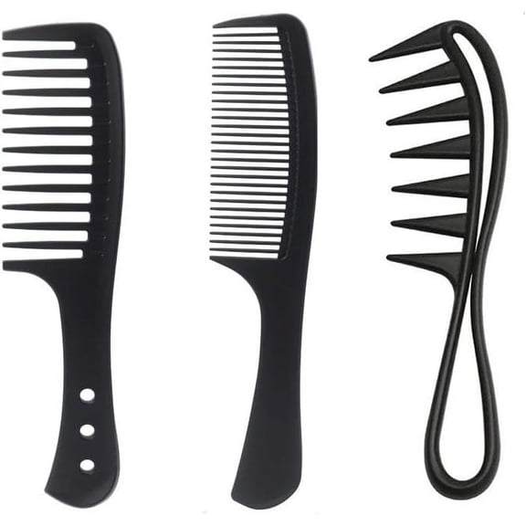 YIN1YU1YU3 Pcs Wide Tooth Comb, Large Tooth Combs Wide Tooth Curl Comb Shark Teeth Hair Hairstyle Tool for Curly Straight Wet Wavy Hair Wigs Barber Salon Men Women Black