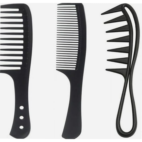 3 Pcs Wide Tooth Comb, Large Tooth Combs Wide Tooth Curl Comb Shark Teeth Hair Hairstyle Tool for Curly Straight Wet Wavy Hair Wigs Barber Salon Men Women Black
