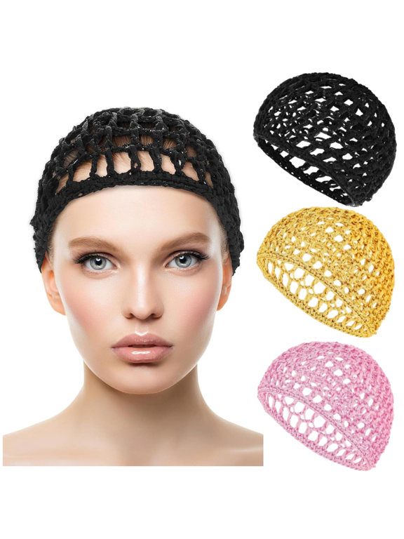 3 Pcs Wig Cap MODANU Thick Long Hair Caps Adjustable Elastic Net Anti-Slip Mesh Braided Weaving Making Crochet Sew Weave Fishnet Part Grip Headband Hat for Women and Girls, 3 Colors