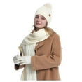 thumbnail image 1 of 3 Pcs Winter Satin Silk Lined Beanie Hat Long Knit Scarf Touchscreen Wool Gloves Set for Women Men, 1 of 4