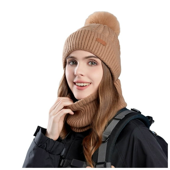 3 Pcs Winter Satin Silk Lined Beanie Hat Long Knit Scarf Touchscreen Wool Gloves Set for Women Men